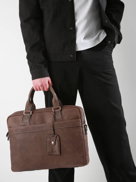 Leather Spider Briefcase 2 Compartments Etrier Brown spider ESPI8022 other view 1