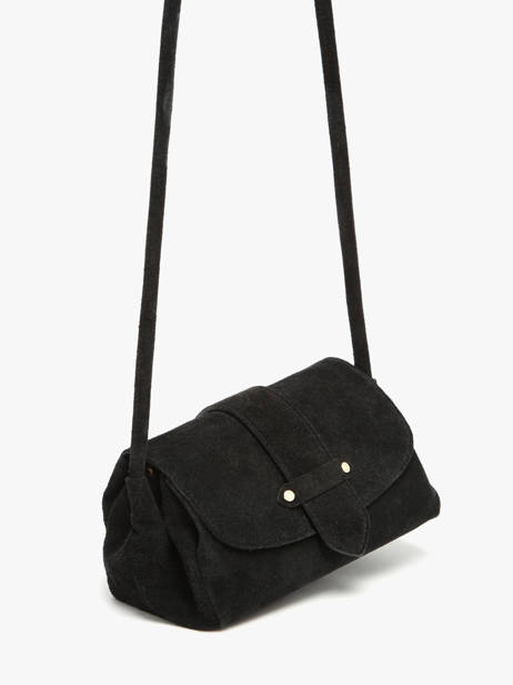 Sac Bandoulière S Agnes Cuir Velours Etrier Noir agnes EAGV205S vue secondaire 5